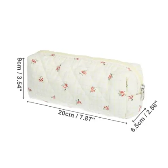 Unique Bargains Durable Small Quilted Makeup Bag Beige Red 1 Pc image {1}