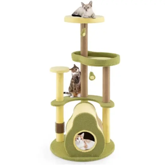 Tangkula Avocado Cat Tree Multi-level Cat Tower w/ Private Condo Cat Self-grooming Brush image {9}