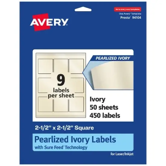 Avery Pearlized Ivory Square Labels with Sure Feed Technology, 2.5" x 2.5" image {9}