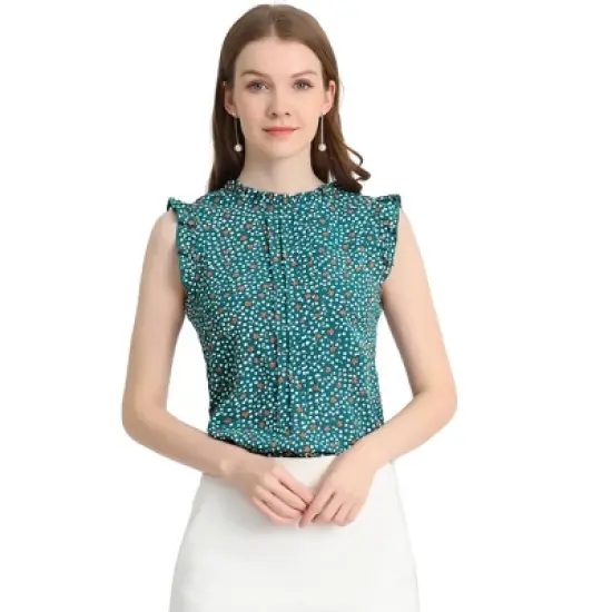 Allegra K Women's Ruffled Business Office 1950s Vintage Sleeveless Blouses image {32}