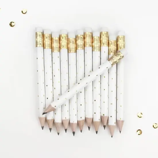 12pk Mini Pencils Polka Dots Foil Gold image {3}
