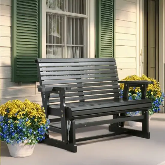 Karl Home | 48 in. Solid Wood Patio Glider Bench with Cup Holder image {5}