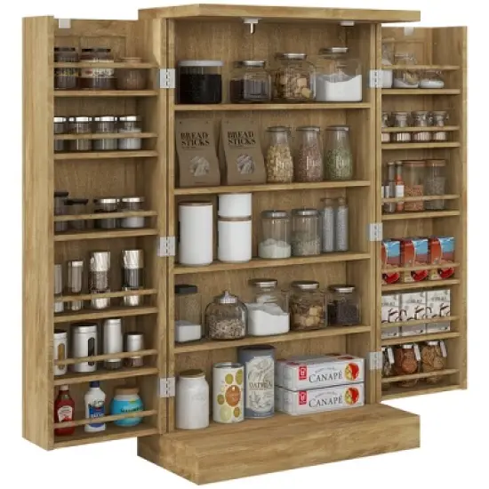 HOMCOM 41" Kitchen Pantry Storage Cabinet, Freestanding Kitchen Cabinet with Double Doors, 5-Tier Shelf, 12 Spice Racks and Adjustable Shelves image {6}