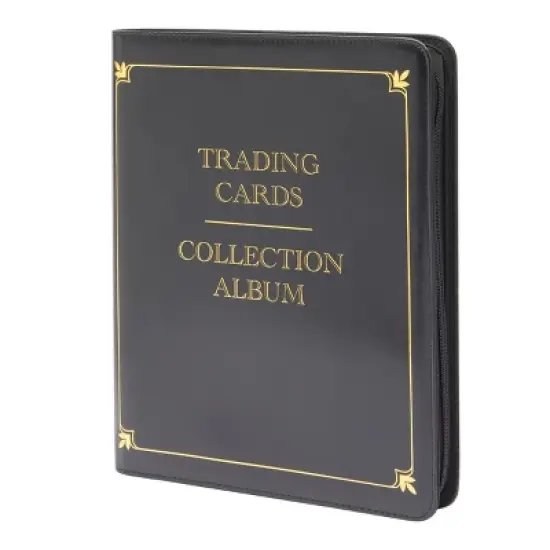 Bright Creations 9 Pocket Trading Card Binder with Zipper, Holds up to 360 Cards, 14 x 11 In, Black & Gold Faux Leather image {6}