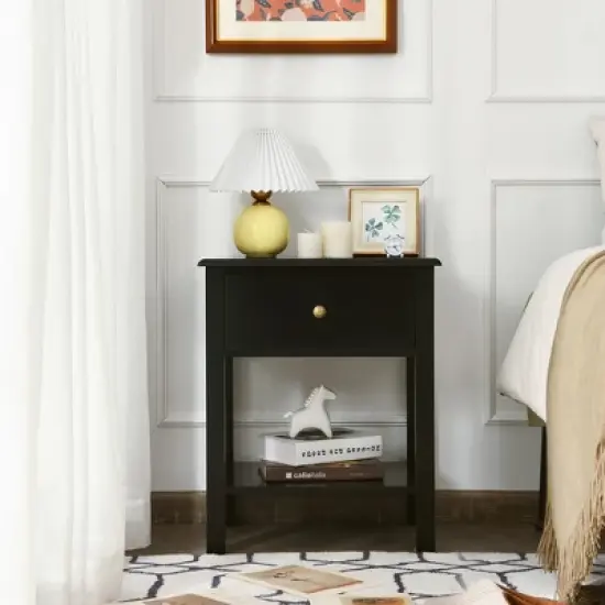 Costway 2PCS End Table Nightstand Storage Display Drawer Shelf Beside Table White\Black image {2}