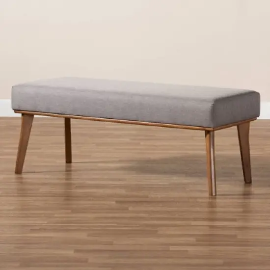 Odessa Mid-Century Modern Fabric Upholstered Wood Dining Bench Walnut/Brown - Baxton Studio image {5}