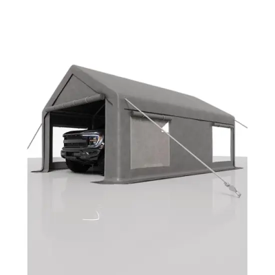 10x20 ft Carport, Portable Garage with 200 g PE Heavy Duty Canopy, 4 Roll-up Doors & 4 Mesh Windows, for Sedan, Pickup, and Bass Boat image {8}