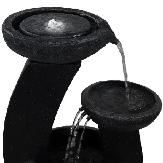 Sunnydaze Outdoor Modern Cascading Bowls Solar Powered Water Fountain with Battery Backup, LED Lights, and Submersible Pump - 28" - Black image {2}