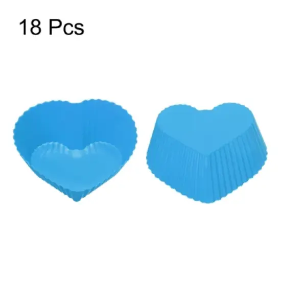Unique Bargains Silicone Heat Resistant Cupcake Liners Heart Shape Baking Cups 18 Pcs image {3}