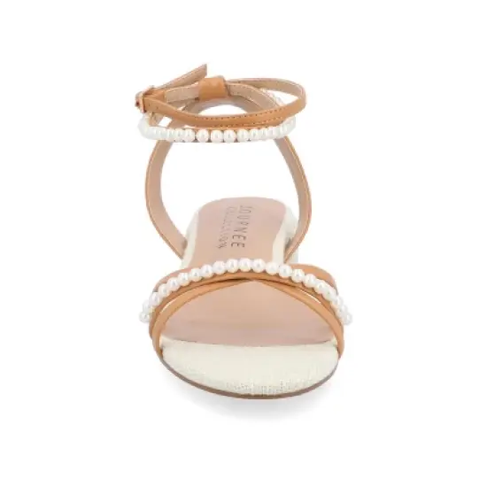 Journee Collection Womens Tulsi Faux Pearl Ankle Strap Covered Block Heel Sandals image {5}