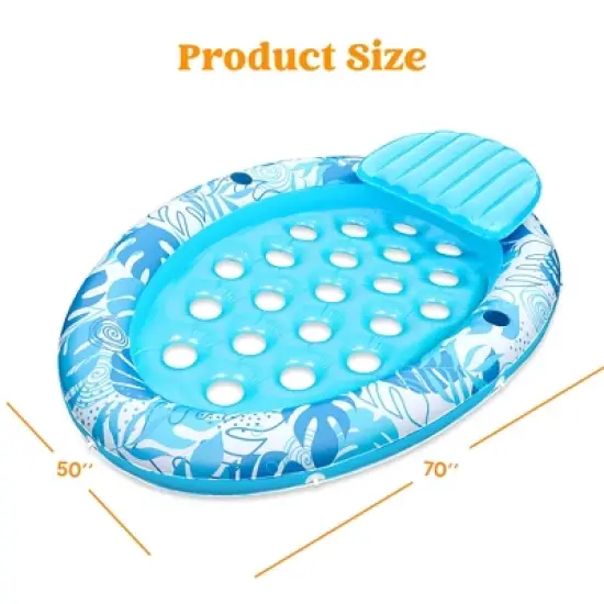 Joyfy Pool Floats Lounger, Inflatable Pool Floaties for Adults Floaty Chair with Cup Holders & Backrest for Tanning Water Party, Tropical Leaves image {6}