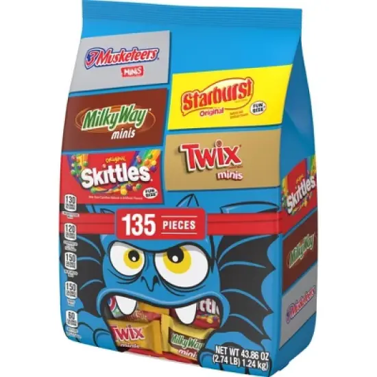 Mars - Skittles, Twix, Starburst, Milky Way & 3 Musketeers Chocolate and Fruity Trick or Treat Halloween Candy Variety Bag - 43.86oz/135ct image {8}