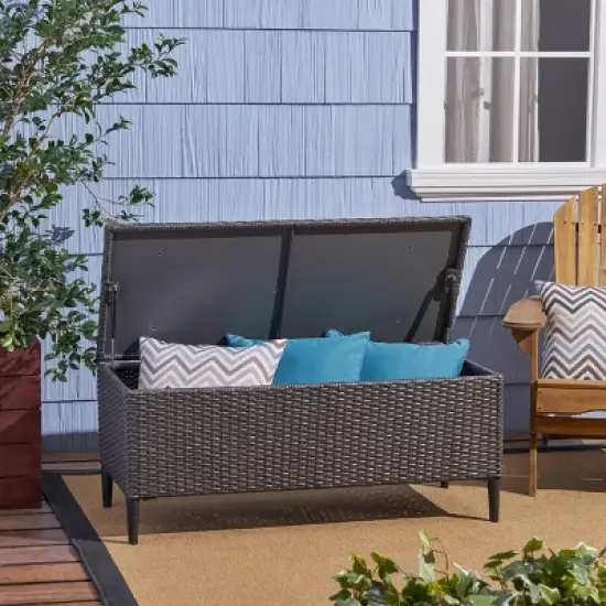 WELLFOR 37 gal Rattan Deck Box Gray image {6}