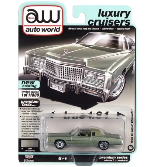 1975 Cadillac Eldorado Lido Green Met. w/Green Partial Vinyl Top Ltd Ed 11800 pcs 1/64 Diecast Model Car by Auto World image {2}