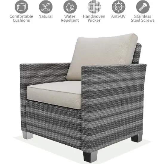 Outdoor Wicker Patio Furniture Sectional Set, Glass Top Table with Hidden Storage, Includes 7 Seating Components, Natural Rattan with Cushions image {2}