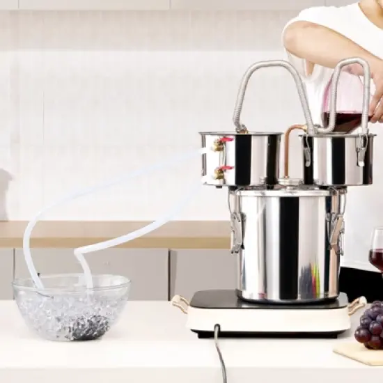 VEVOR Alcohol Still, 3 Gal / 11.4 L Stainless Steel Water Alcohol Distiller with Copper Coil for Fast Cooling, Dual Condenser Distiller Kit, Silver image {1}