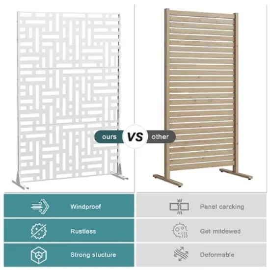 47-inches W x 72-inches H White Galvanized Sheet Screen Outdoor and lndoor Divider for Balcony Patio Garden Room Divider (Helen Steet 01 ) image {3}