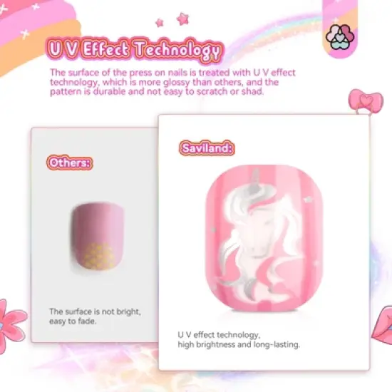 SAVILAND Kids Press On Nails for Girls 8-12 Years, 168PCS Colorful Short Square Fake Nails with Strong Adhesion - Christmas Gift Set. image {5}
