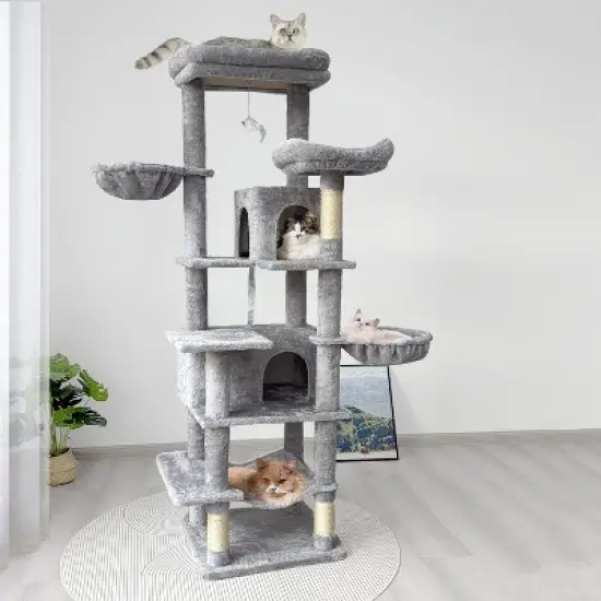 YOOCOZZ 68 Inches Multi-Level Large and Tall Cat Tree, Scratching Post with Sisal Rope-Gray image {6}