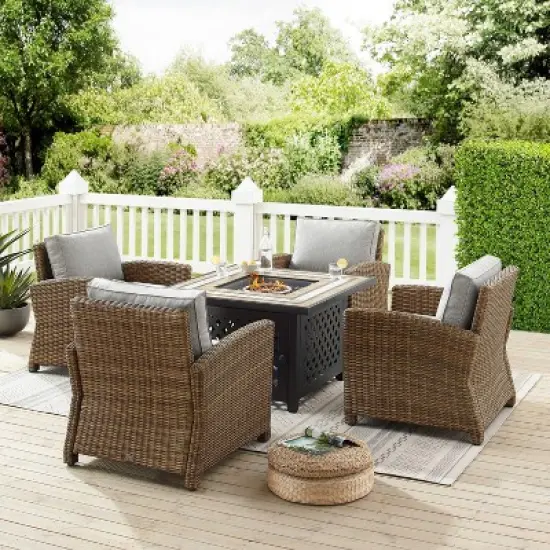 Bradenton 5pc Outdoor Wicker Arm Chair & Fire Table Set - Crosley
 image {1}