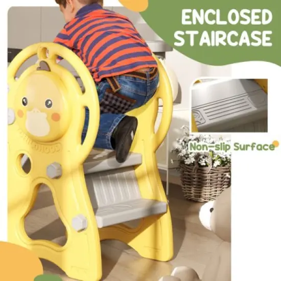 INFURNIC Baby Activity Gyms, Freestanding Slide with Basketball Hoop and Duck Pattern, Kids Toy Playset for Indoor, Multicolored, 58.75"*26.5"*30.75" image {1}