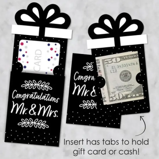 Big Dot of Happiness Mr. and Mrs. - Black and White Wedding or Bridal Shower Money and Gift Card Sleeves - Nifty Gifty Card Holders - Set of 8 image {2}