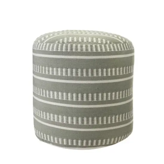 20" Brown Polyester Round Striped Indoor Outdoor Pouf Ottoman image {6}