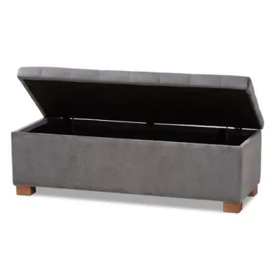 Roanoke Velvet Upholstered Grid Tufted Storage Ottoman Bench - Baxton Studio image {1}