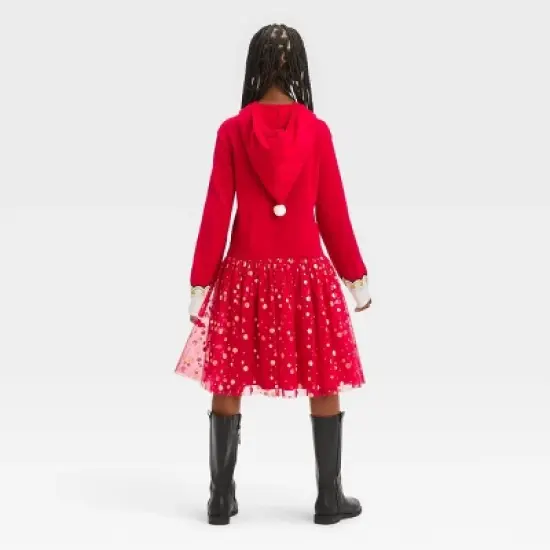 Girls' Santa Sweater Dress - Red image {1}