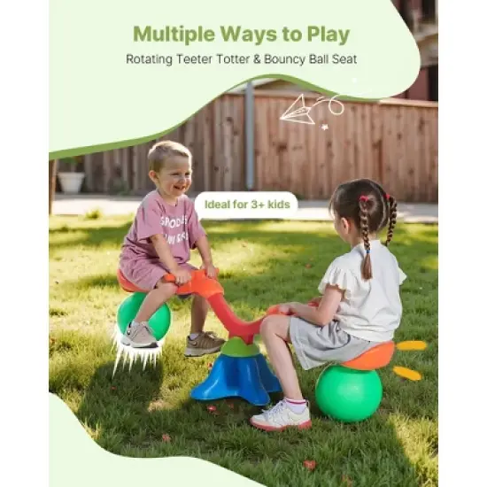 VEVOR Kids Seesaw, 55 lbs Load Capacity per Seat, Sit and Spin Teeter Totter, Swiveling 360 Degrees Rotating for Aged 3+, Orange&Blue&Green image {5}