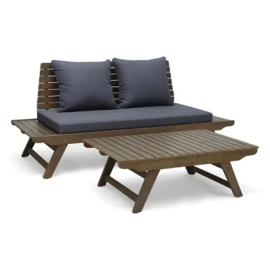 Christopher Knight Home Sedona Outdoor Acacia Wood Loveseat and Coffee Table Set with Cushion image {8}