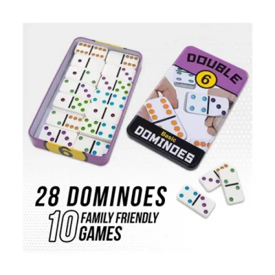 University Games Double 6 Basic Dominoes Board Game: Patterns, 1-4 Players, Game Time 20-40 Minutes, Storage Tin image {7}
