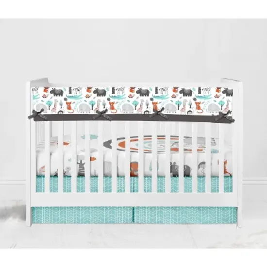 Bacati - Jungle Safari Aqua Orange Gray 6 pc Cotton Crib Bedding Set with Long Rail Guard Cover image {7}