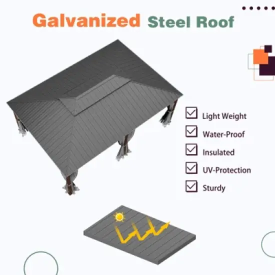 EROMMY Heavy-Duty 20 FT x 12 FT Metal Hardtop Gazebo image {8}