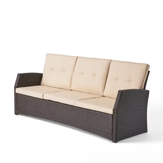 GDFStudio Nikki Outdoor Wicker 3 Seater Sofa with Tufted Cushions image {8}