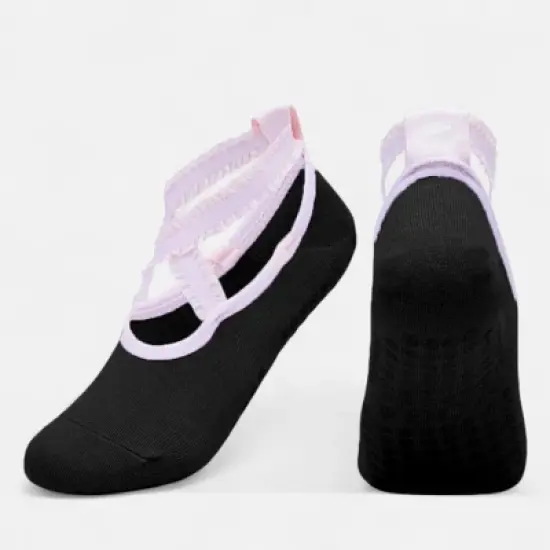 Anna-Kaci Women's 2-Pack Ballet Style Grip Socks with Crisscross Elastic Straps and Non-Slip Soles for Yoga or Pilates image {1}