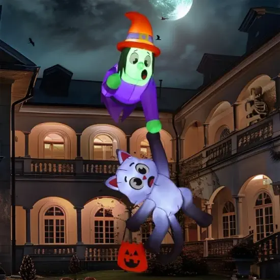 Joyfy 8.2 FT Tall Halloween Outdoor Inflatable Decoration, Witch and Black Cat Hanging Inflatable with LEDs for Indoor Outdoor Yard Roof Decoration image {10}