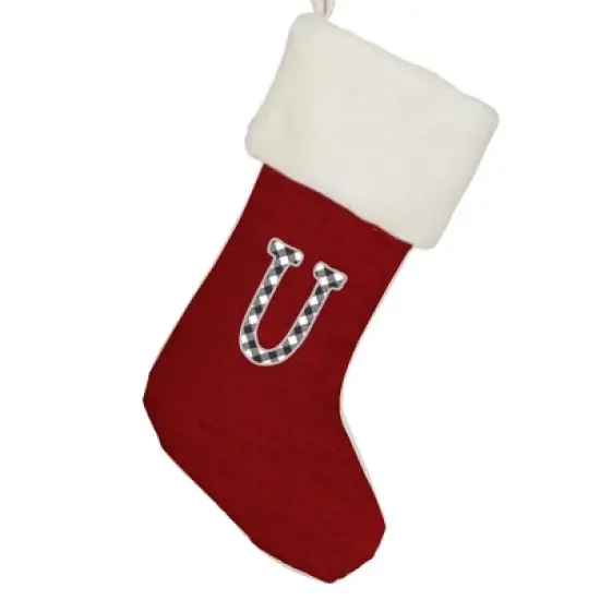 Personalization Mall Farmhouse Initial Red Christmas Stocking, Ivory Faux Fur image {20}