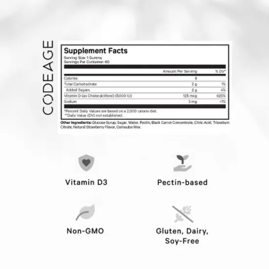 Codeage Vitamin D3 Gummies - Vitamin D 5000 IU Supplement - 60 ct image {2}
