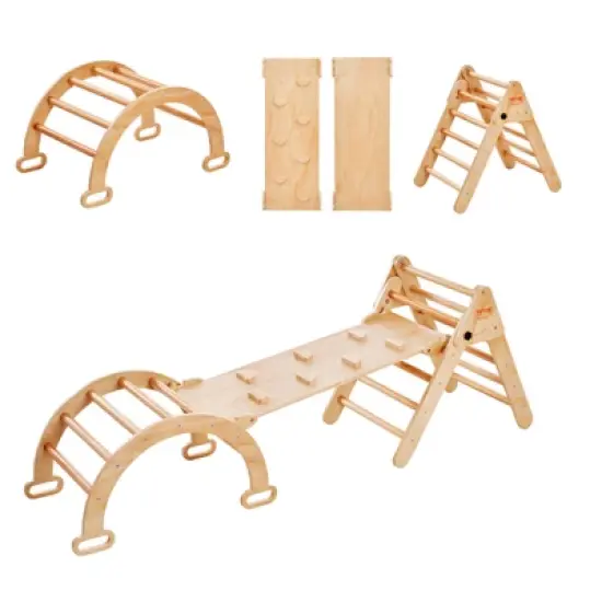 VEVOR Pikler Triangle Set, 5 in 1 Toddler Climbing Toys Indoor Playground, Ramp, and Arch, Montessori Climbing Set for Toddlers 1-3 Years, Wood Color image {8}