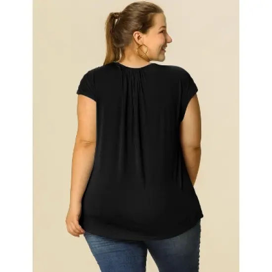 Agnes Orinda Women's Plus Size Round Neck Ruched Short Sleeve Summer Casual Blouses image {4}
