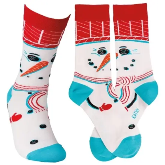 Apparel " Snowman Sock Button Eyes Carrot Nose  -  Socks image {2}