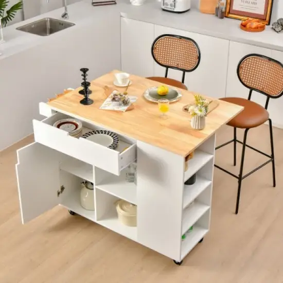 Tangkula Kitchen Island Cart Rolling Serving Trolley w/ Drop Leaf Spice Rack Shelves image {3}