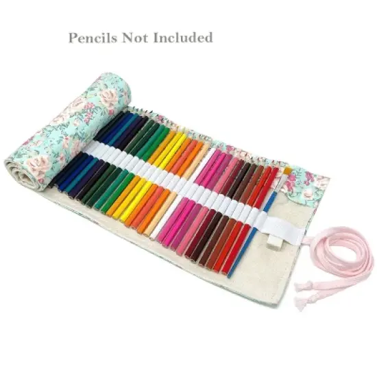 Wrapables Pencil Roll Organizer, Colored Pencil Wrap Pouch (72 slots), Pink Rose on Teal image {3}