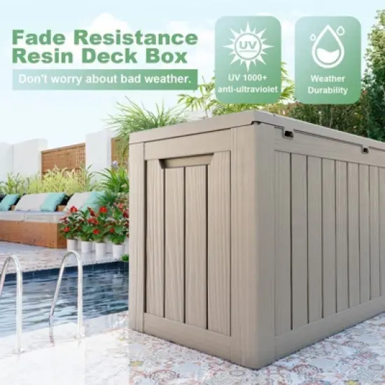 Sersper 80 Gallon Resin Outdoor Storage Box for Patio Furniture Cushions, Pool Toys, and Garden Tools with Handles, Light Grey image {3}