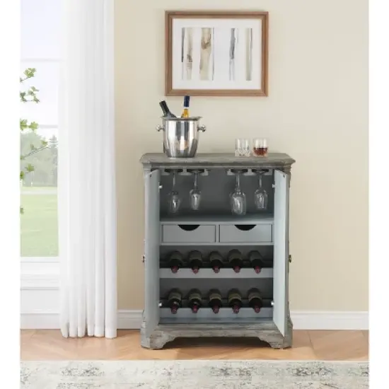 Operose Ville 2 Door Wine Cabinet with White Door Insets Distressed Gray Blue - Treasure Trove Accents image {5}