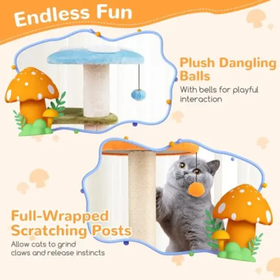 Tangkula Cute Mushroom Cat Tree 35" Tall Cat Tower w/ Sisal Scratching Posts Cat Condo image {5}