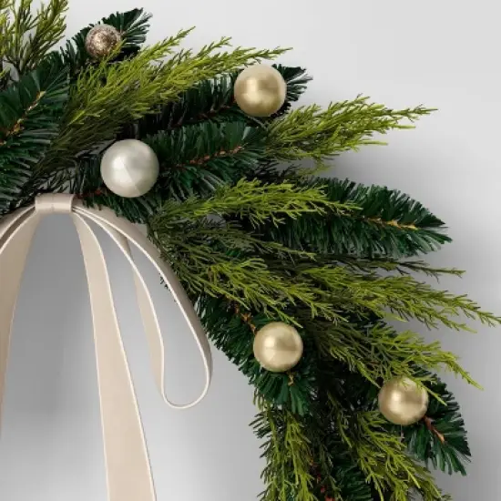 24" Christmas Unlit Champagne Ornament and Bow Wreath - Wondershop&trade; image {2}