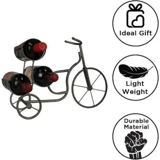 LIVEVIE Classic Vintage Bike Delivery Style Wine Rack Freestanding Wine Holder for 3 Bottles - Countertop Tabletop Wine Organizer image {5}