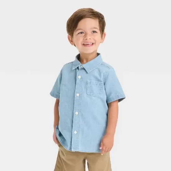 OshKosh B'gosh Toddler Boys' Short Sleeve Chambray Shirt - Blue image {4}